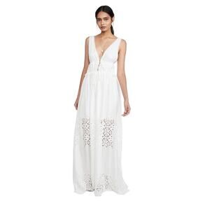 Jonathan Simkhai Waverly White Plunge V-Neck Eyelet Maxi Dress Size Large